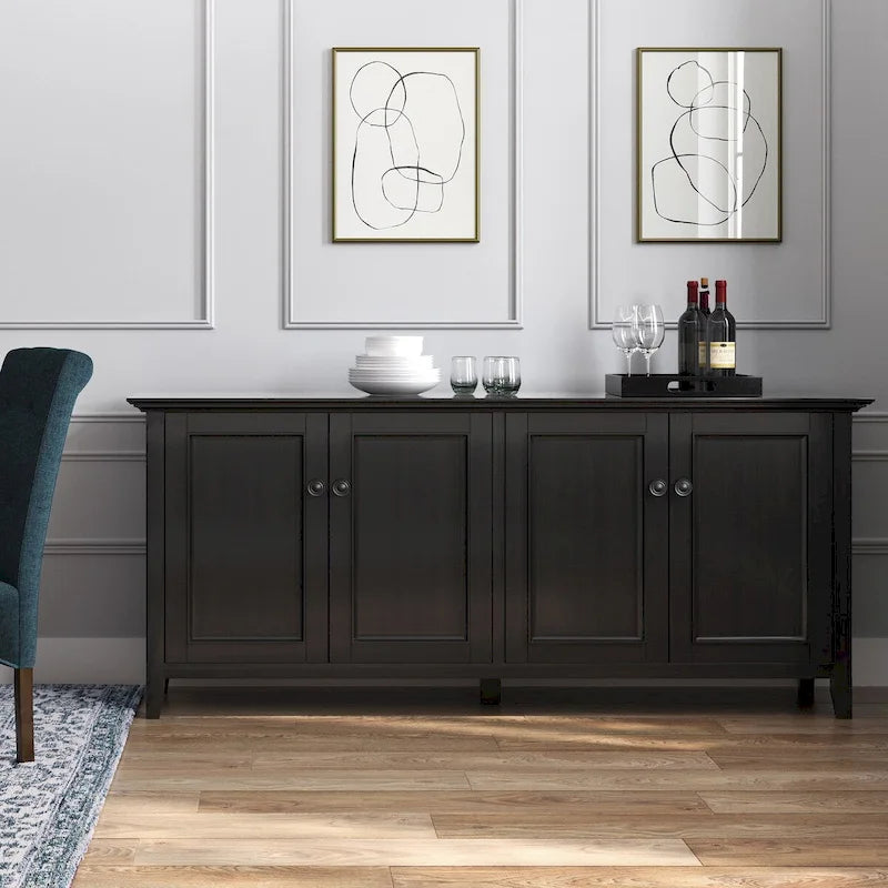 Armoire de rangement à 4 portes transitionnelle Halifax WYNDENHALL en bois massif 66 de large, brun Hickory - 18p x 66 l x 34h