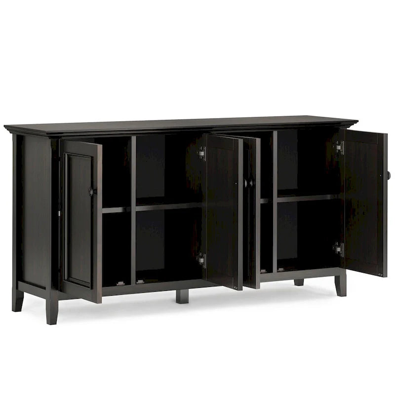Armoire de rangement à 4 portes transitionnelle Halifax WYNDENHALL en bois massif 66 de large, brun Hickory - 18p x 66 l x 34h
