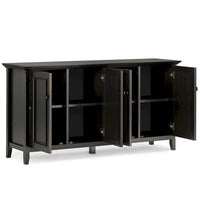 WYNDENHALL Halifax Armoire de rangement transitionnelle large en bois massif 66 po à 4 portes en brun hickory - 18p x 66l x 34h
