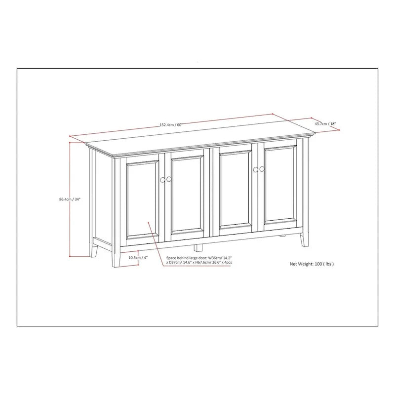 Armoire de rangement à 4 portes transitionnelle Halifax WYNDENHALL en bois massif 66 de large, brun Hickory - 18p x 66 l x 34h