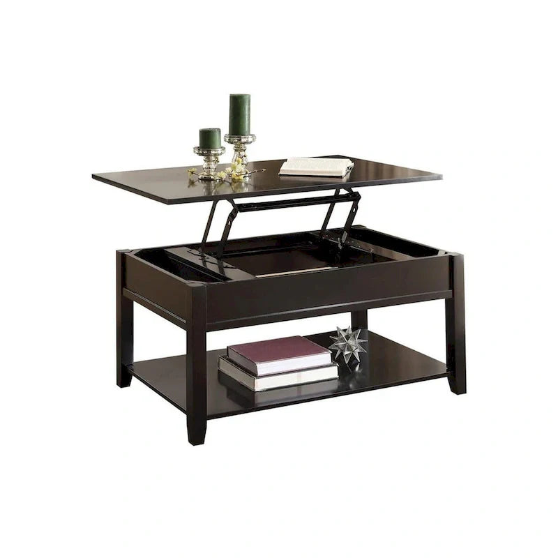 Table basse en bois avec plateau relevable, couleur noire