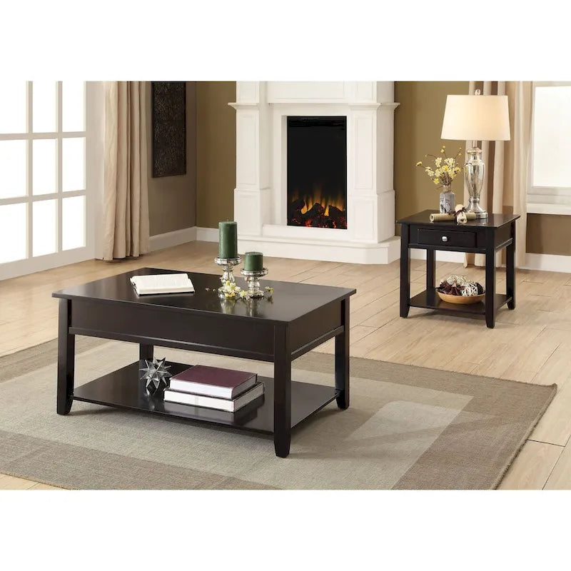 Table basse en bois avec plateau relevable en noir