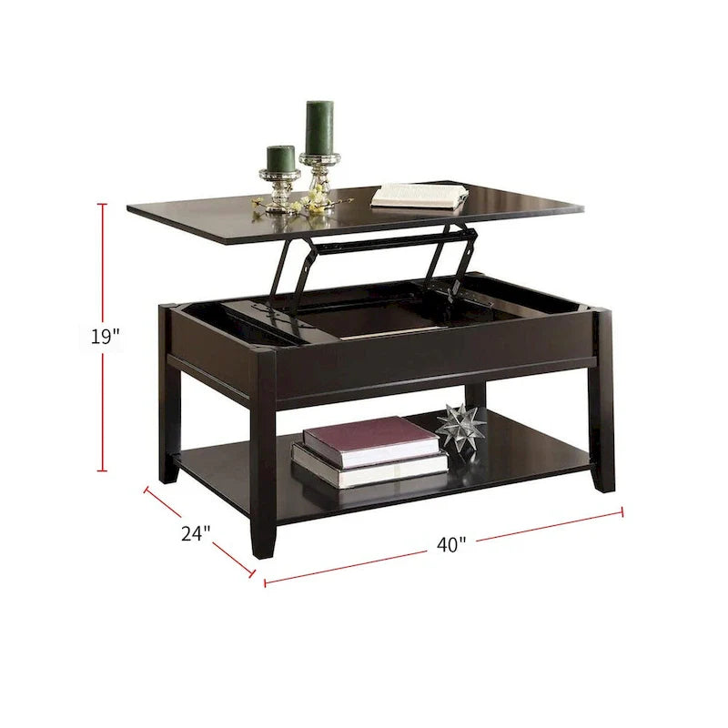 Table basse en bois avec plateau relevable en noir