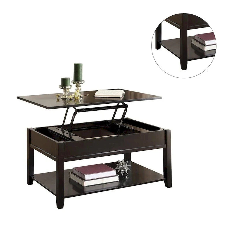 Table basse en bois avec plateau relevable en noir