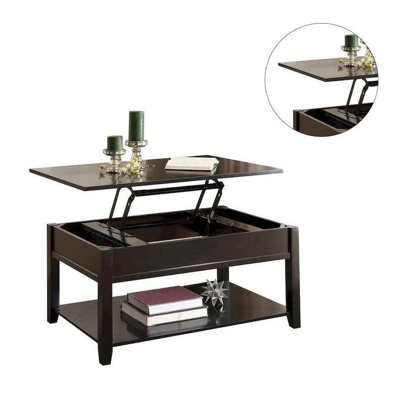 Table basse en bois avec plateau relevable en noir