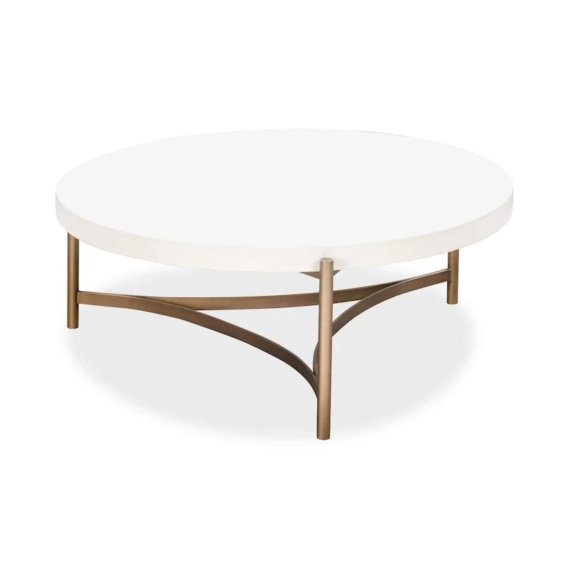 Table basse ronde Leyu 46 pouces, plateau en béton blanc, piètement trépied en bronze