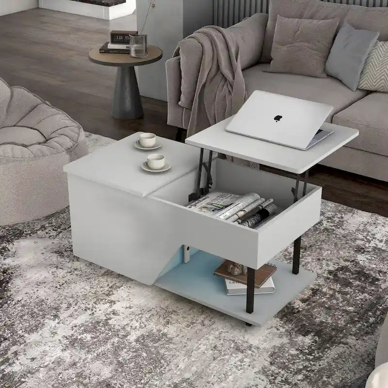 Table basse relevable DH BASIC Modern de 37 pouces avec lumière LED 16 couleurs et étagère réglable