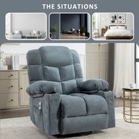 Fauteuil inclinable surdimensionné gris avec chauffage et massage, inclinaison 150, bascule 30, charge USB et 2 porte-gobelets