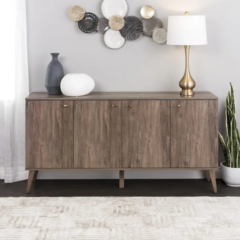 Buffet mid-century moderne Prepac Milo à 4 portes - 64 L x 32 H x 16 P