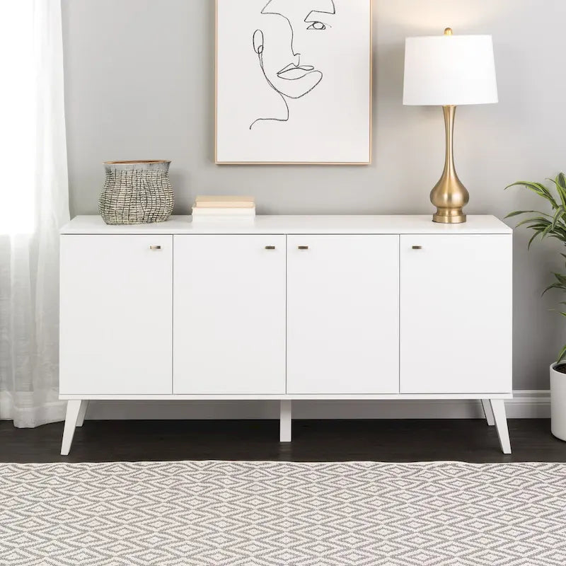 Buffet mid-century moderne Prepac Milo à 4 portes - 64 L x 32 H x 16 P