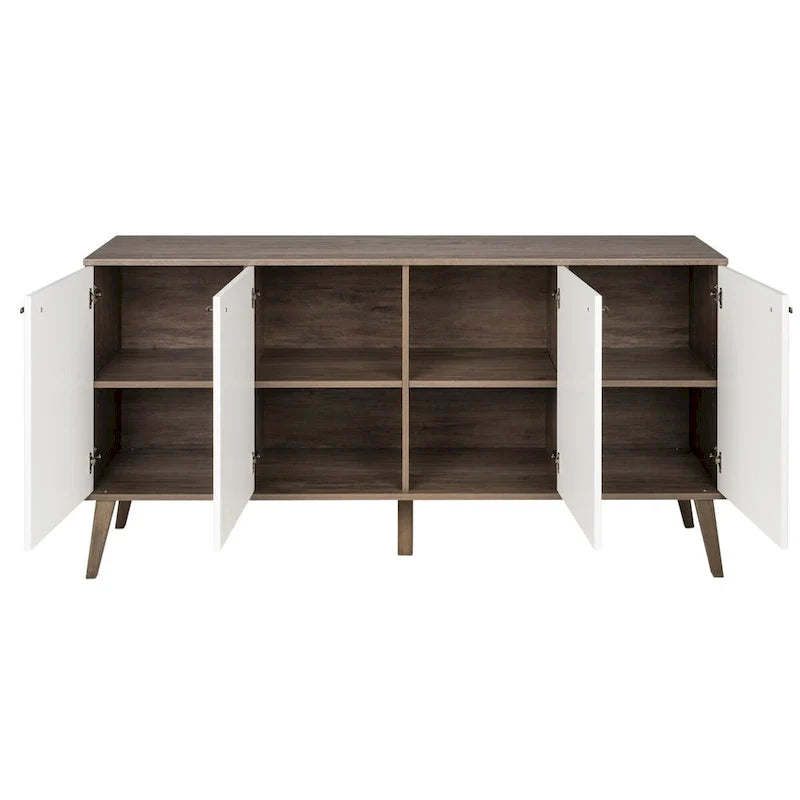Buffet mid-century moderne Prepac Milo à 4 portes - 64 L x 32 H x 16 P