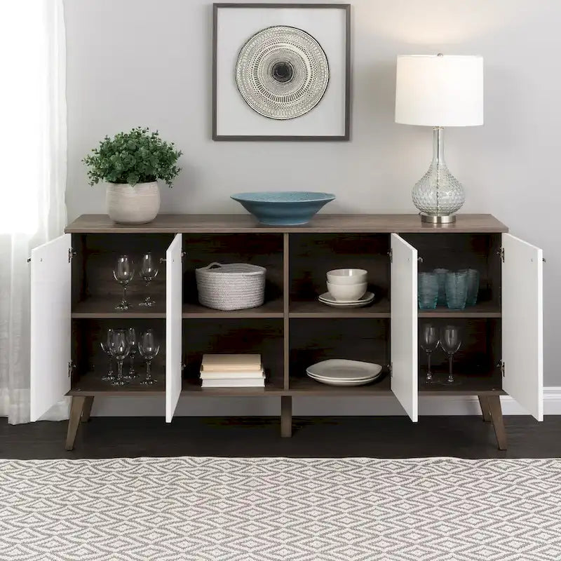 Buffet mid-century moderne Prepac Milo à 4 portes - 64 L x 32 H x 16 P