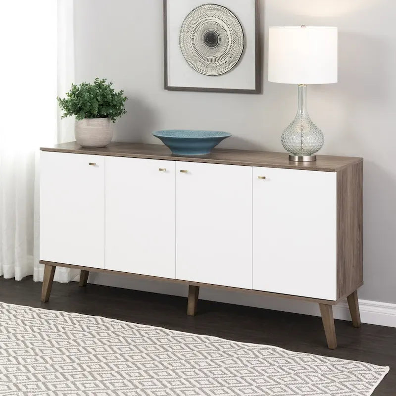 Buffet mid-century moderne Prepac Milo à 4 portes - 64 L x 32 H x 16 P