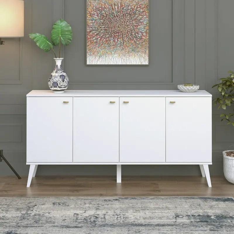Buffet mid-century moderne Prepac Milo à 4 portes - 64 L x 32 H x 16 P
