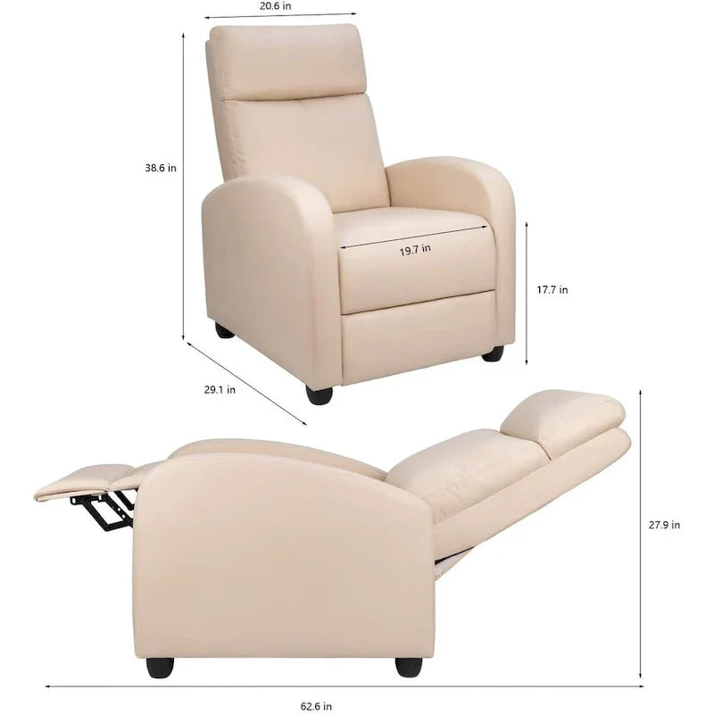 Fauteuil inclinable en simili cuir PU, marron / noir / gris / kaki / rouge / beige, simple