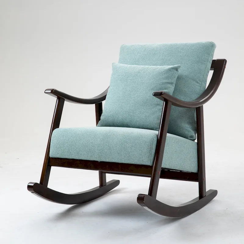 Fauteuil à bascule à accoudoirs en bois massif et lin