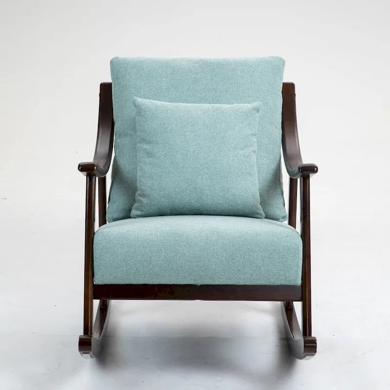 Fauteuil à bascule à accoudoirs en bois massif et lin