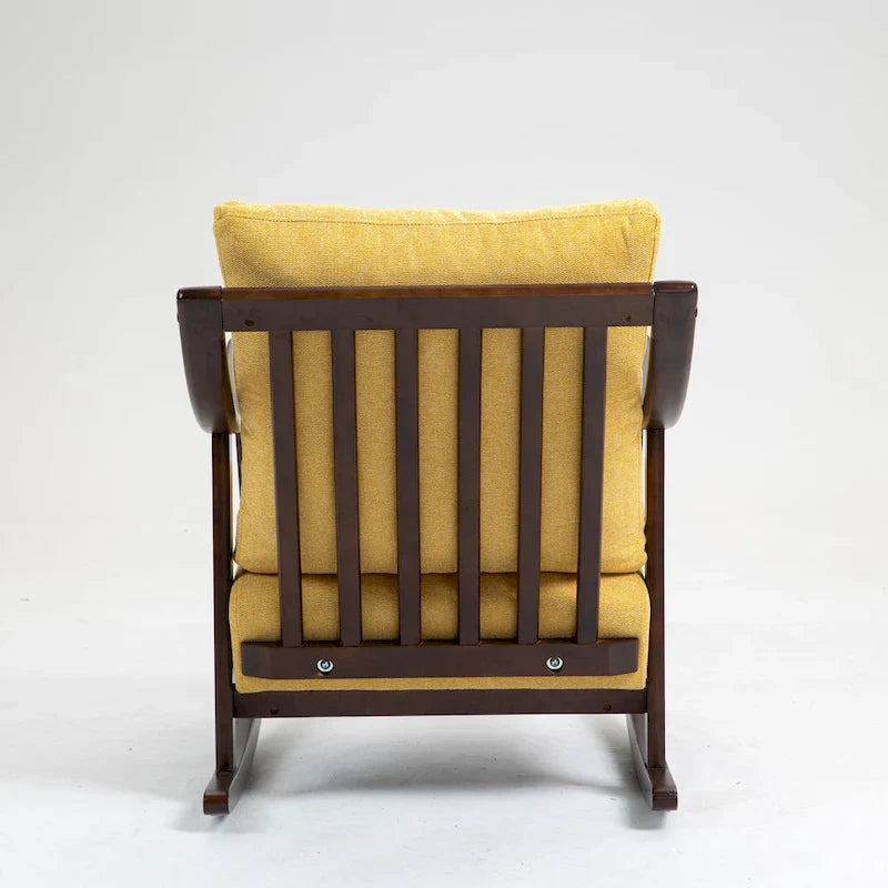 Fauteuil à bascule à accoudoirs en bois massif et lin