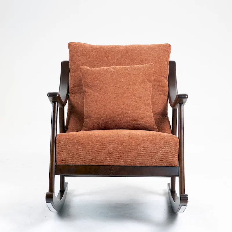 Fauteuil à bascule à accoudoirs en bois massif et lin