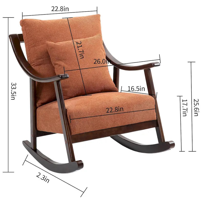 Fauteuil à bascule à accoudoirs en bois massif et lin