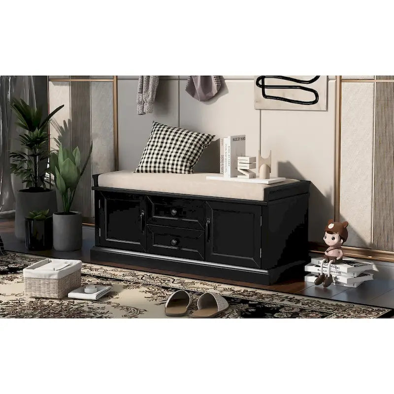 Banc de rangement avec 2 tiroirs et 2 armoires
