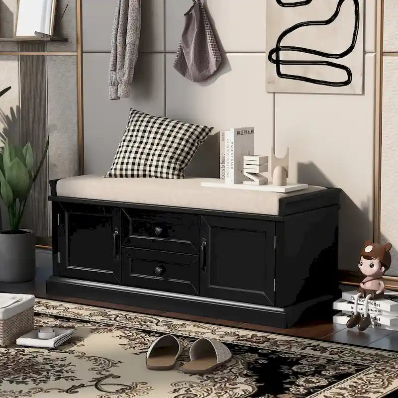 Banc de rangement avec 2 tiroirs et 2 armoires
