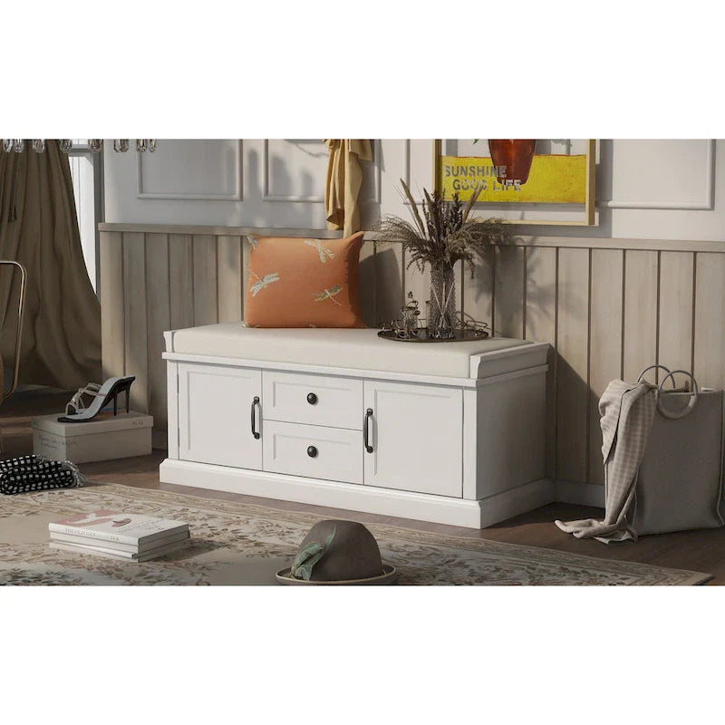 Banc de rangement avec 2 tiroirs et 2 armoires