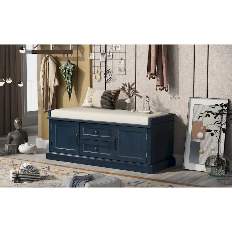 Banc de rangement avec 2 tiroirs et 2 armoires