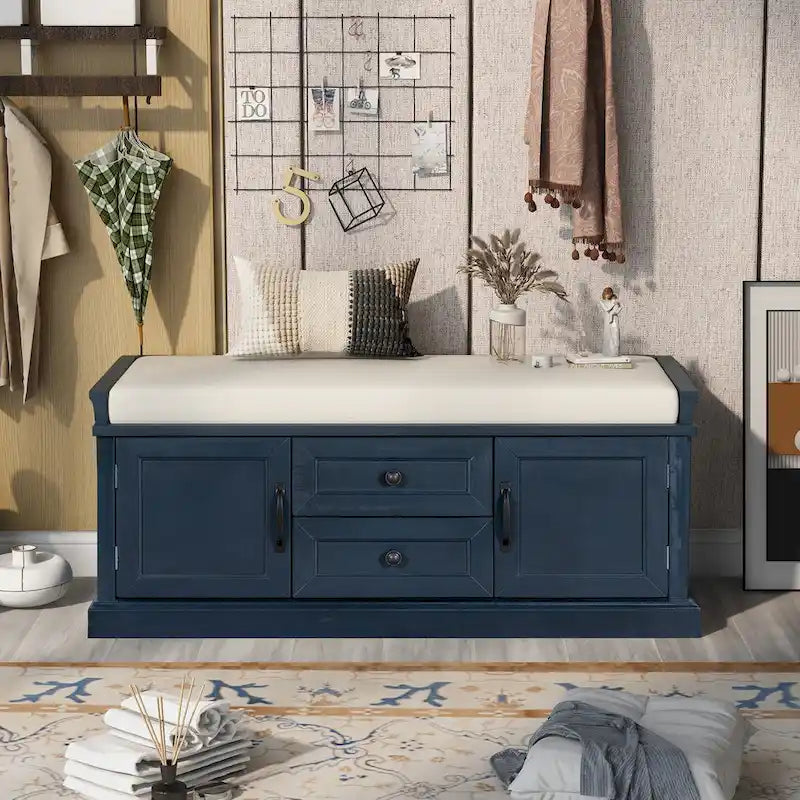 Banc de rangement avec 2 tiroirs et 2 armoires