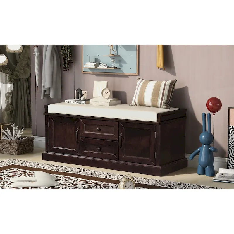 Banc de rangement avec 2 tiroirs et 2 armoires