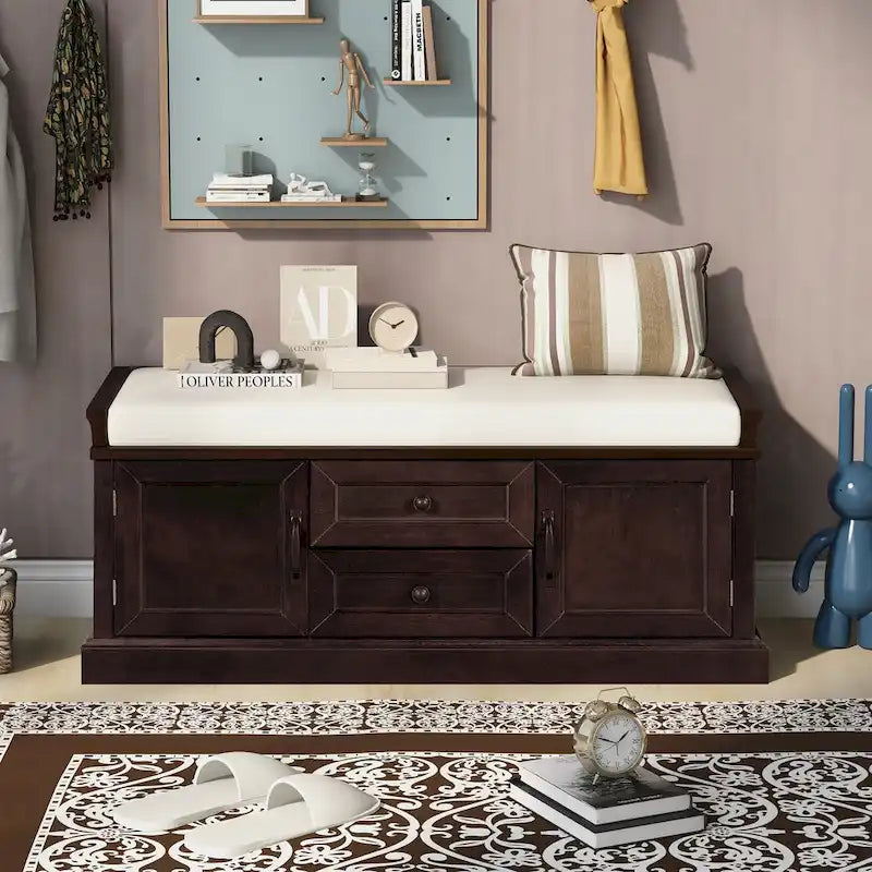 Banc de rangement avec 2 tiroirs et 2 armoires