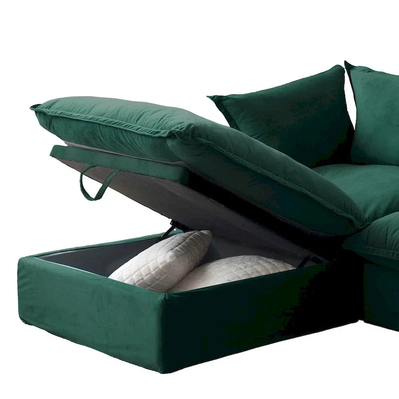 Canapé sectionnel modulable, canapé en velours 162.98 en forme de L avec ottoman