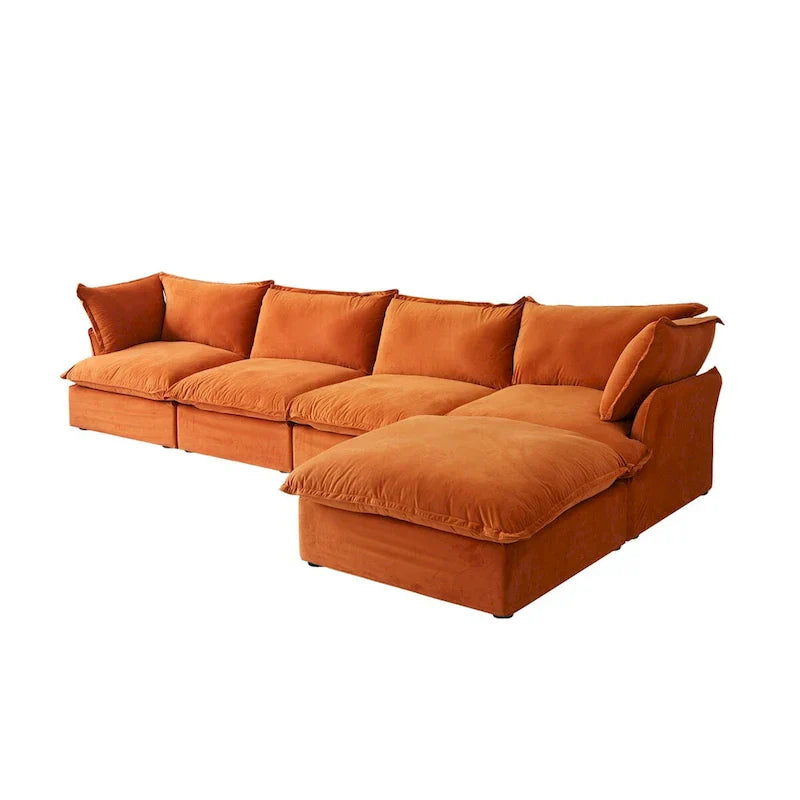 Canapé sectionnel modulable, canapé en velours 162.98 en forme de L avec ottoman