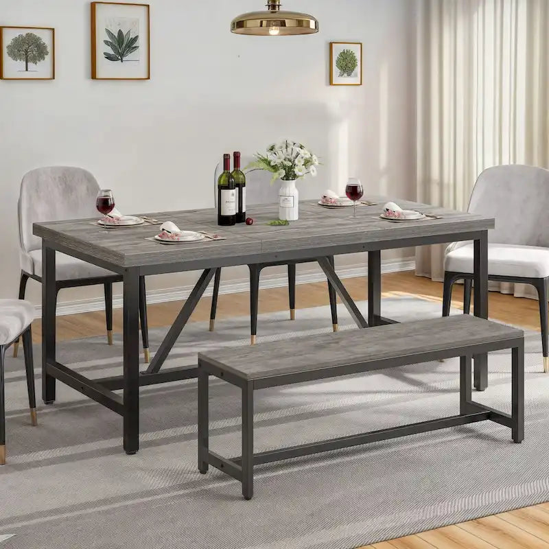 Grande table de salle à manger rustique Moasis 70 pouces pour jusqu'à 8 personnes