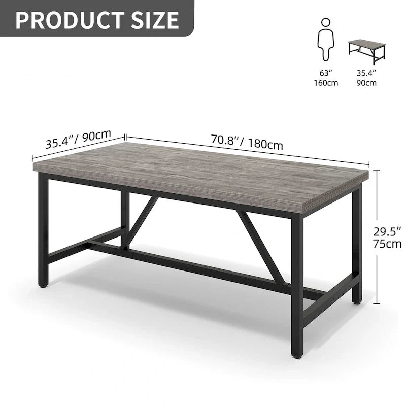 Grande table de salle à manger rustique Moasis 70 pouces pour jusqu'à 8 personnes