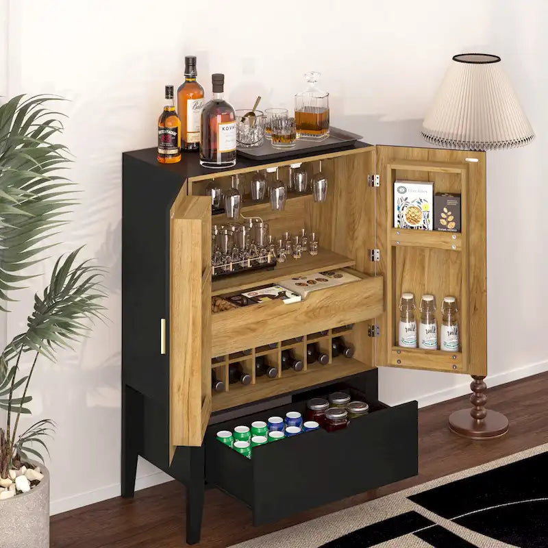 Buffet avec casiers à vin et porte-verres pour couloirs, salons