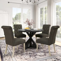 Ensemble de salle à manger rond 5 pièces Roundhill Furniture Banff, table ronde à traverse croisée avec 4 chaises capitonnées