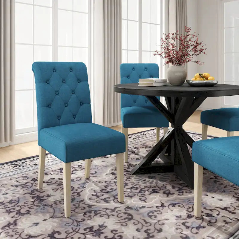 Ensemble de salle à manger rond 5 pièces Roundhill Furniture Banff, table ronde à traverse croisée avec 4 chaises capitonnées
