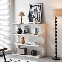 Bibliothèque et table basse multifonction à 4 niveaux blanche, meuble créatif, bibliothèque au sol minimaliste, étagères de rangement