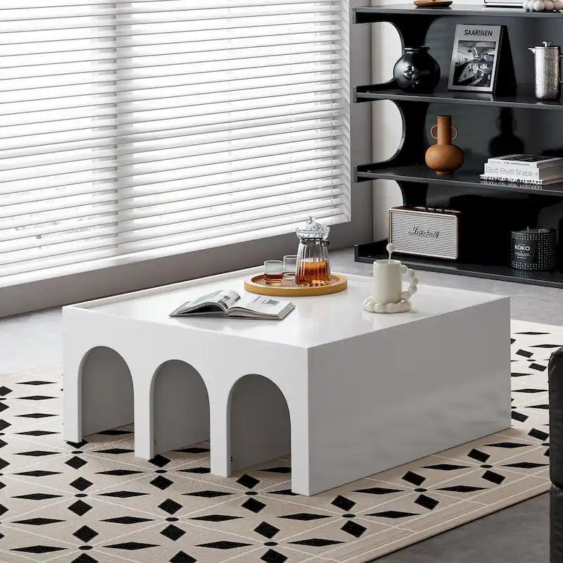 Bibliothèque et table basse multifonction à 4 niveaux blanche, meuble créatif, bibliothèque au sol minimaliste, étagères de rangement