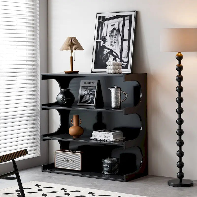 Bibliothèque et table basse multifonction à 4 niveaux blanche, meuble créatif, bibliothèque au sol minimaliste, étagères de rangement