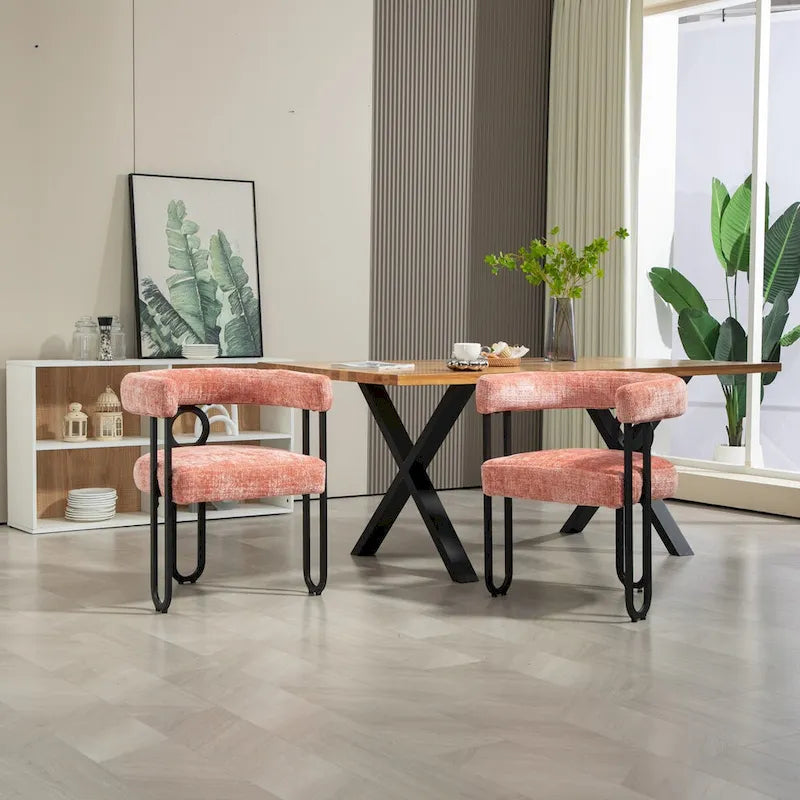 Chaises de salle à manger d'appoint au design contemporain rembourrées en chenille/cuir lot de 2