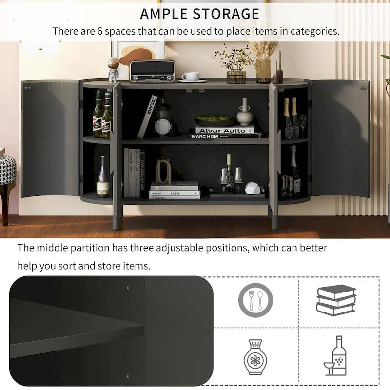 Buffet de luxe au design galbé avec étagères réglables