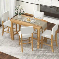 Ensemble de salle à manger hauteur comptoir 5 pièces, table élégante classique et 4 chaises en bois naturel délavé