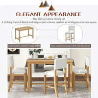 Ensemble de salle à manger hauteur comptoir 5 pièces, table élégante classique et 4 chaises en bois naturel délavé