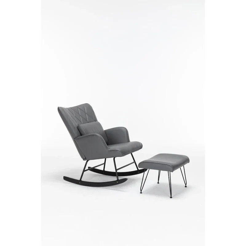 Fauteuil à bascule, fauteuil coulissant, fauteuil d'appoint à bascule avec coussin lombaire et ottoman pour chambre de bébé/salon/chambre