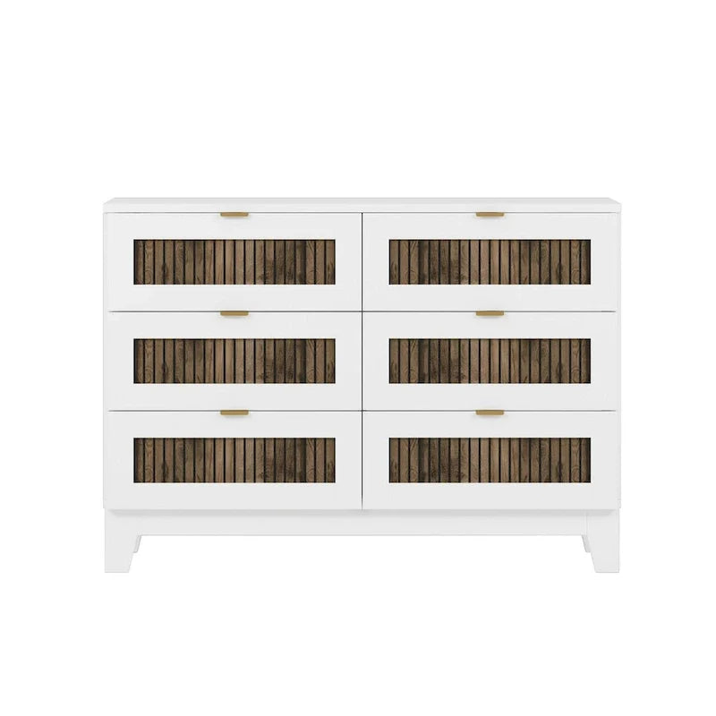 Ensembles de chambre 4 pièces, lit plateforme style ferme taille Full avec décoration en lattes de bois, table de chevet de rangement et commode