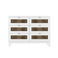 Ensembles de chambre 4 pièces, lit plateforme style ferme taille Full avec décoration en lattes de bois, table de chevet de rangement et commode