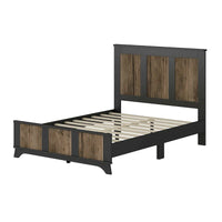 Ensembles de chambre 4 pièces, lit plateforme style ferme taille Full avec décoration en lattes de bois, table de chevet de rangement et commode