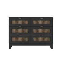 Ensembles de chambre 4 pièces, lit plateforme style ferme taille Full avec décoration en lattes de bois, table de chevet de rangement et commode